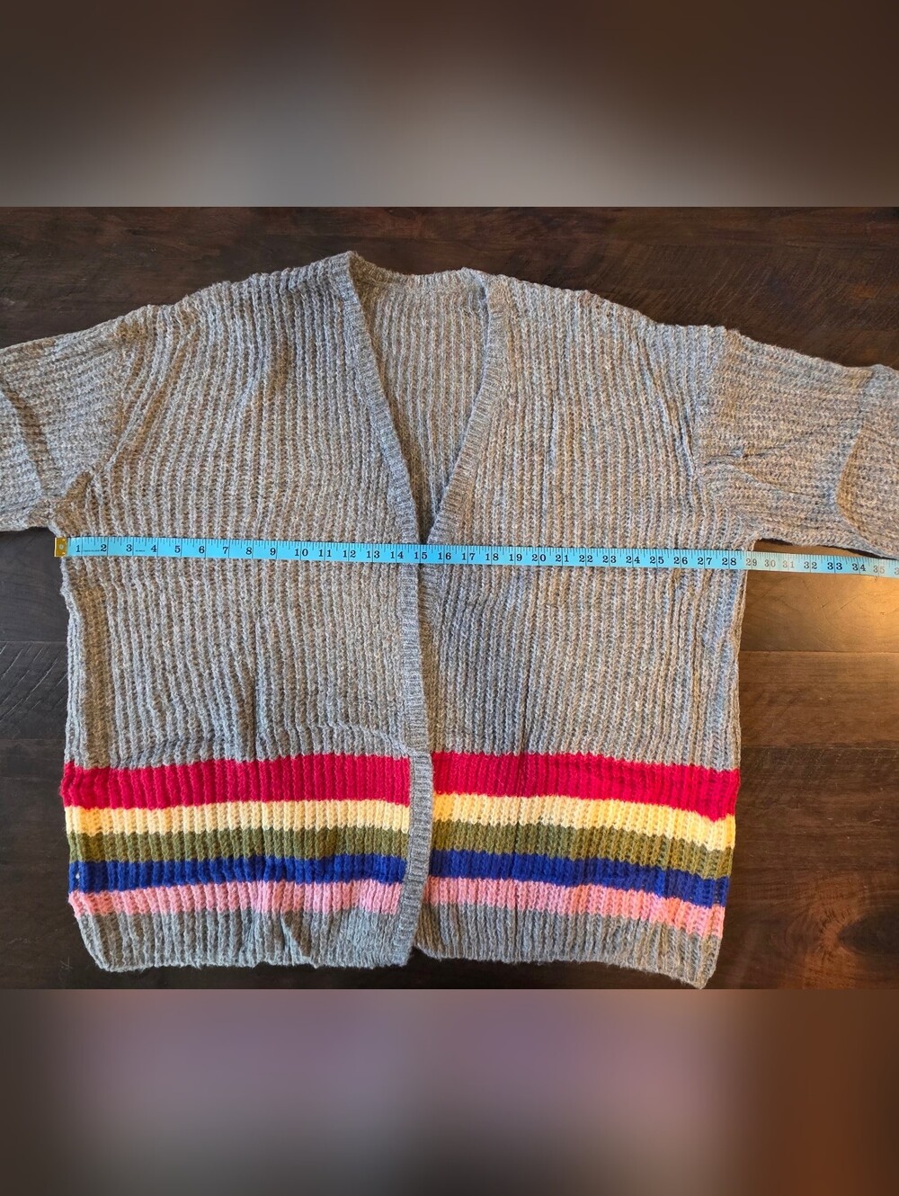 Chunky Knit Oversized Open Cardigan Balloon Sleeve Rainbow Stripe Sweater, L NWT - Picture 9 of 17